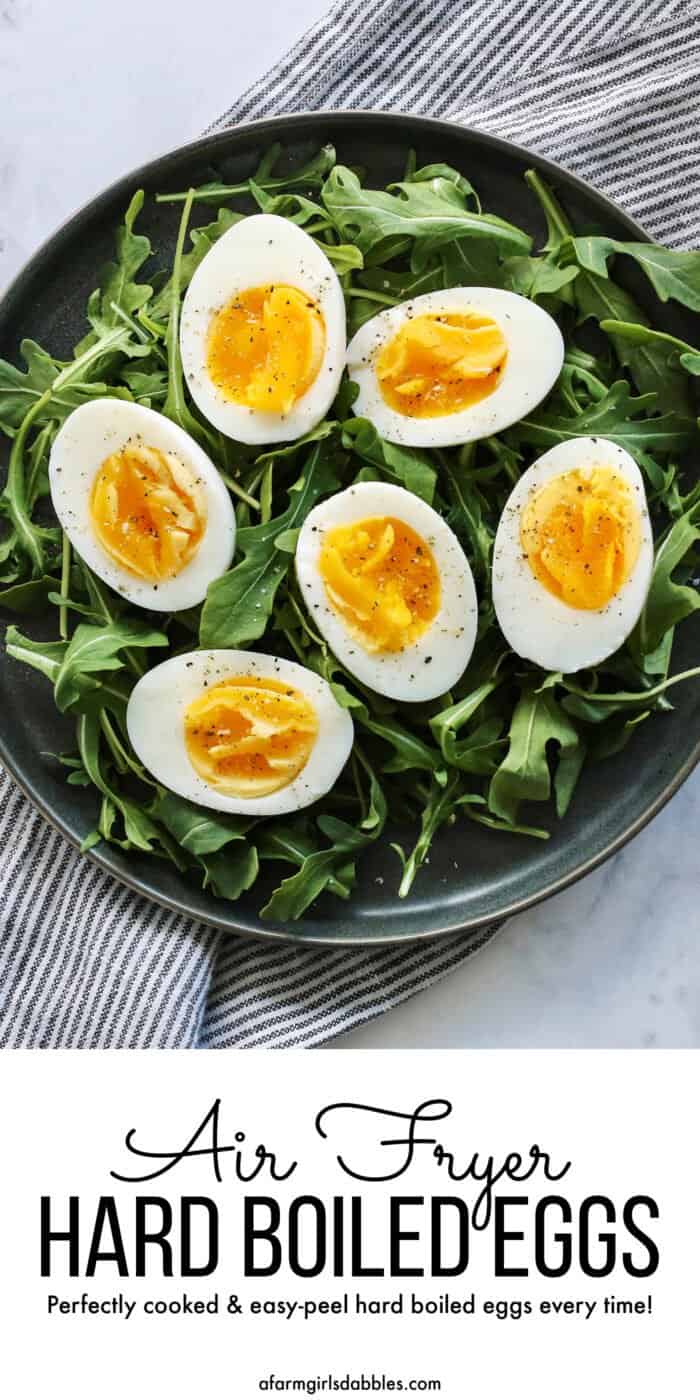 Pinterest image for air fryer hard boiled eggs