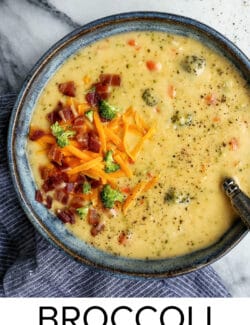 Pinterest image for broccoli cheddar soup