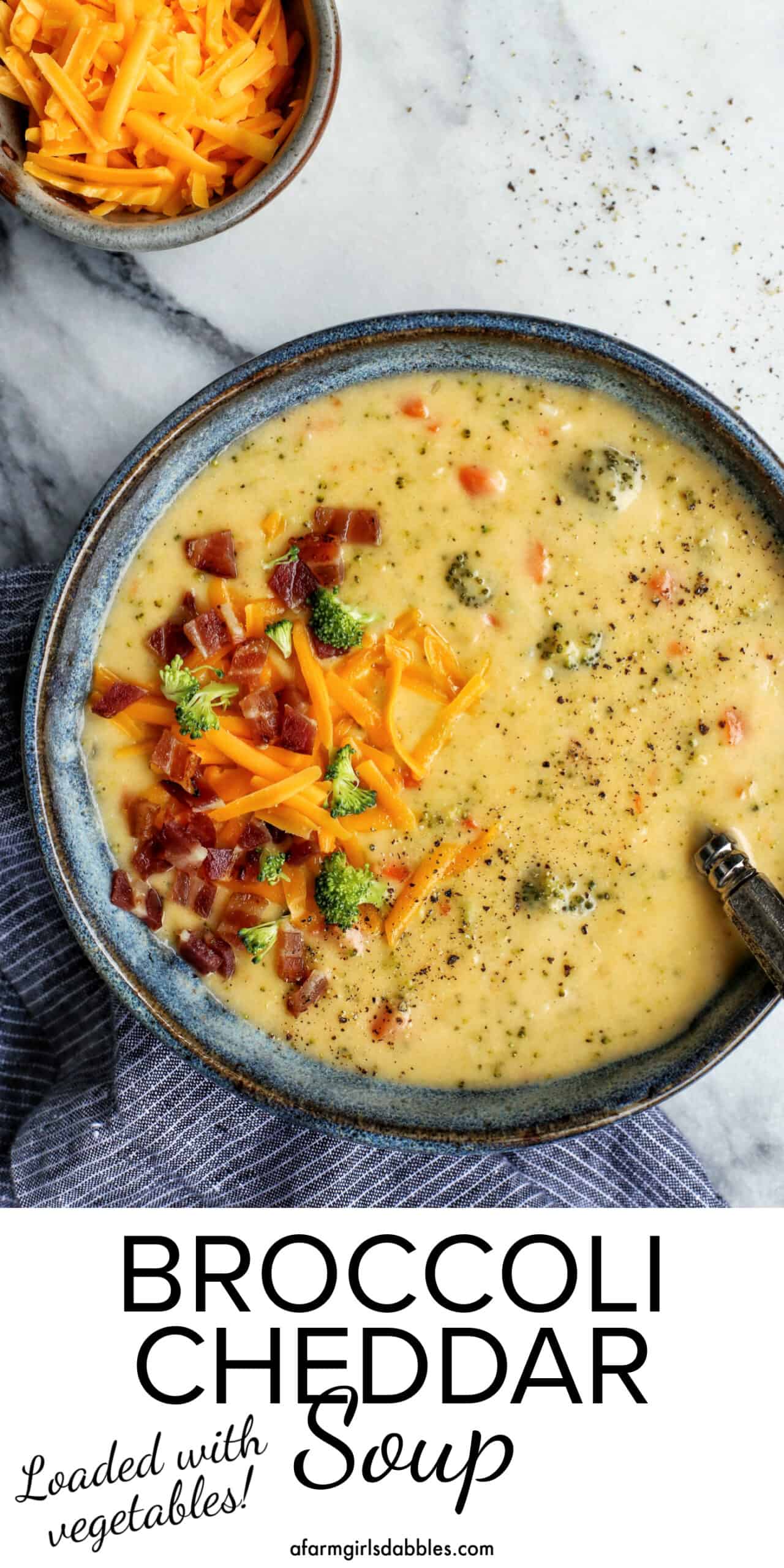 Pinterest image for broccoli cheddar soup