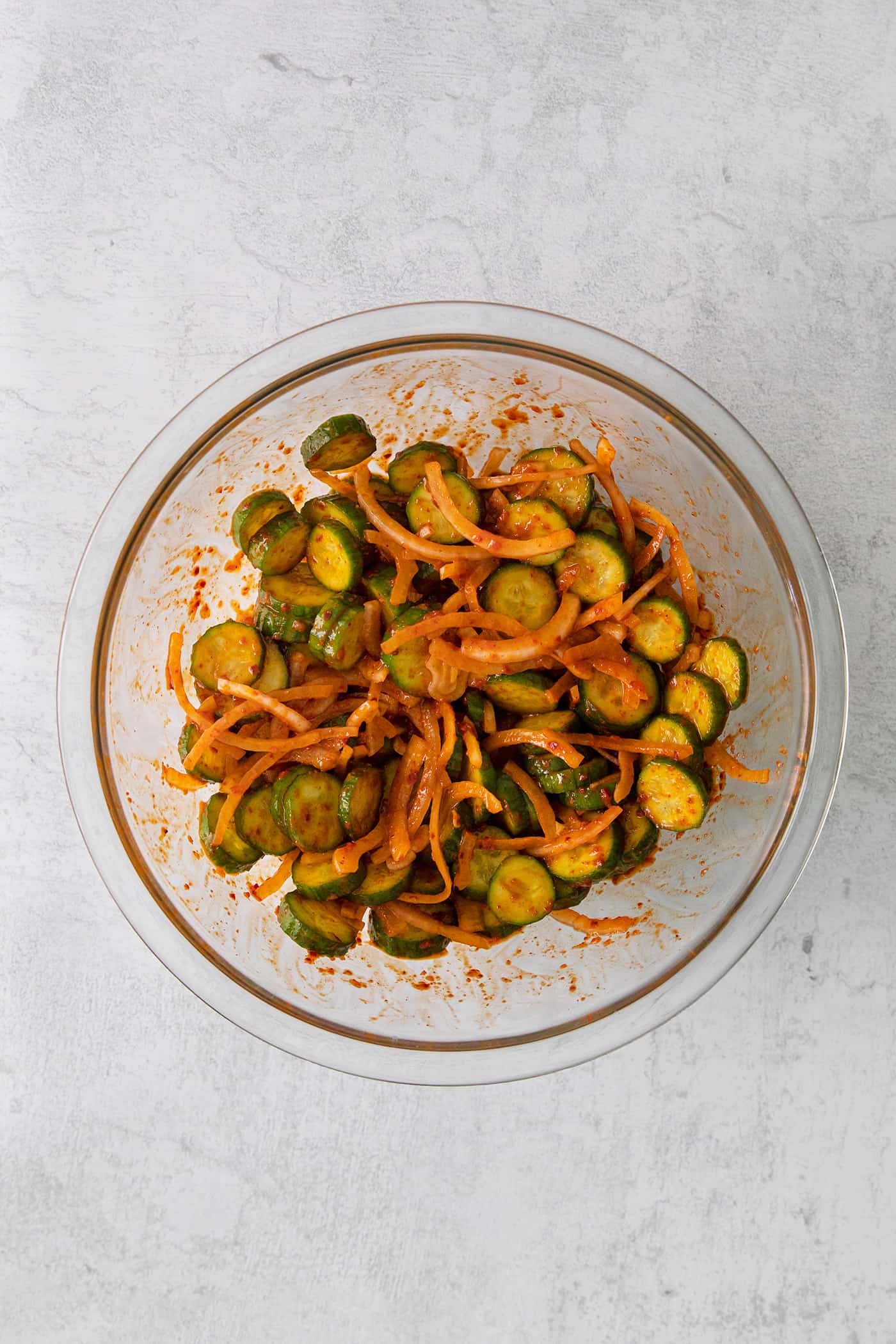 A bowl of cucumber kimchi