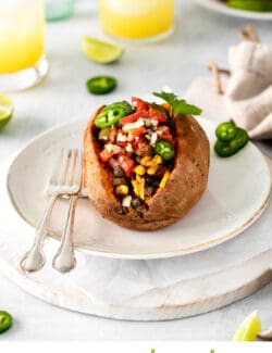 Pinterest image of taco stuffed sweet potatoes