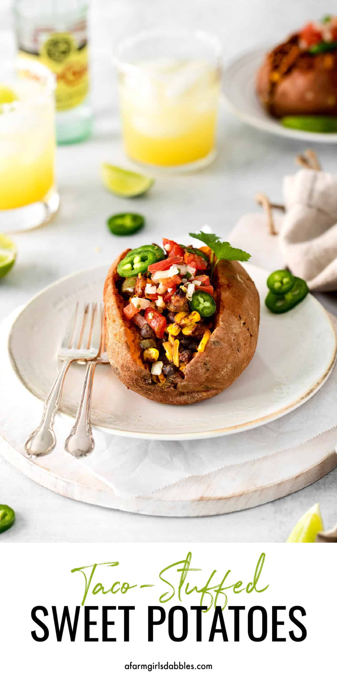 Pinterest image of taco stuffed sweet potatoes