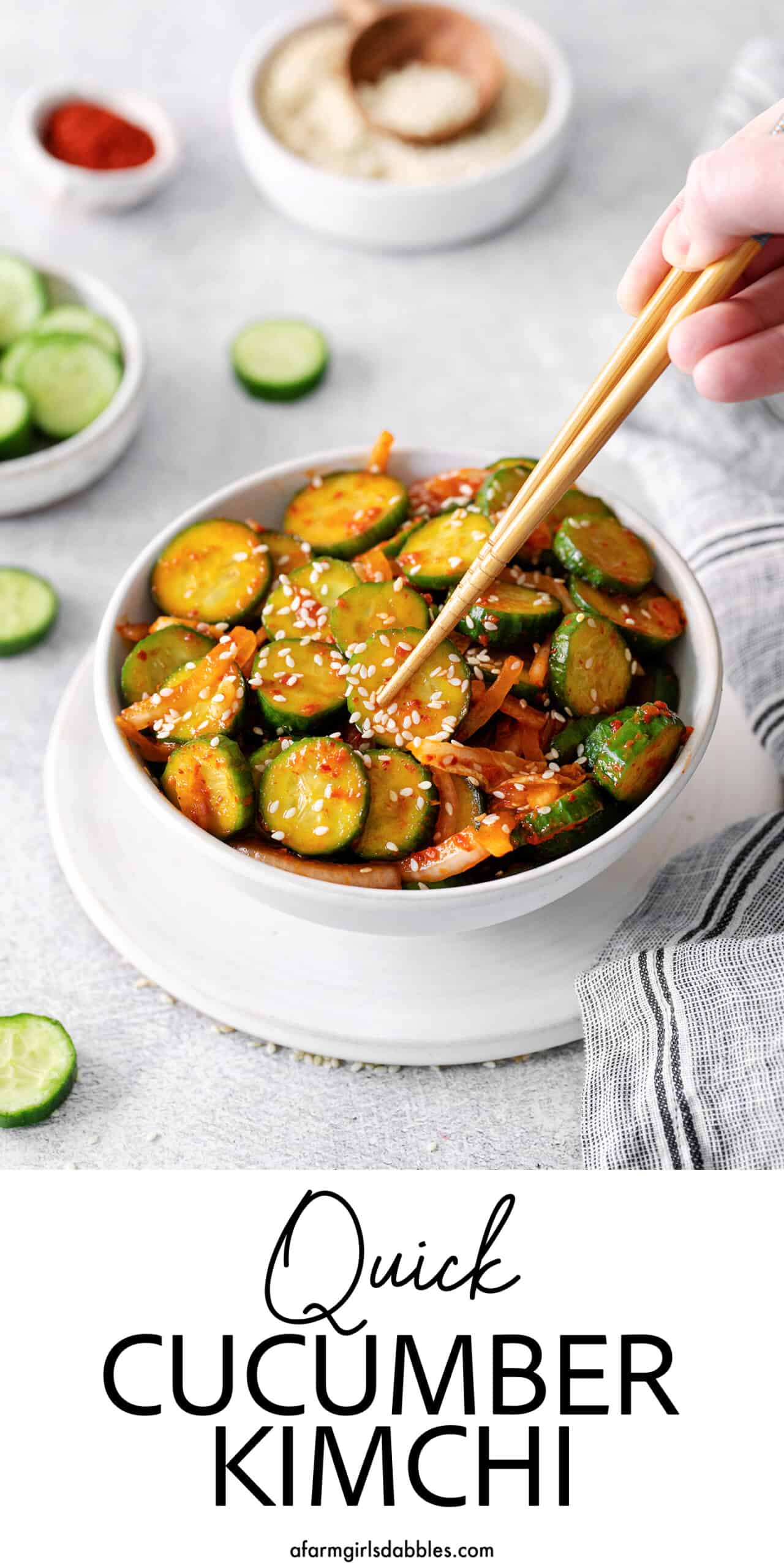 Pinterest image for quick cucumber kimchi