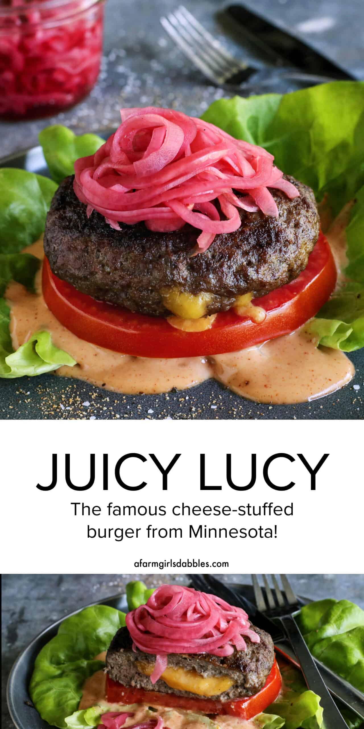 Pinterest image for Juicy Lucy cheeseburger