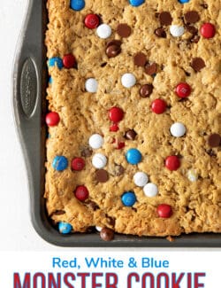 Pinterest image for red, white & blue monster cookie bars for the 4th of July