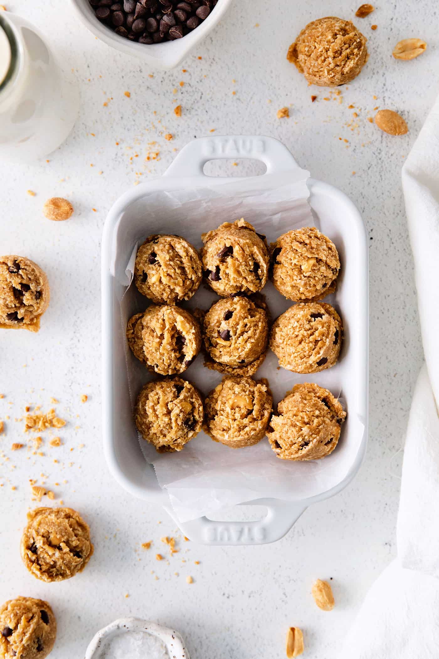 Peanut butter oat bites in a casserole dish