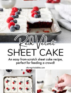 Pinterest image for red velvet sheet cake