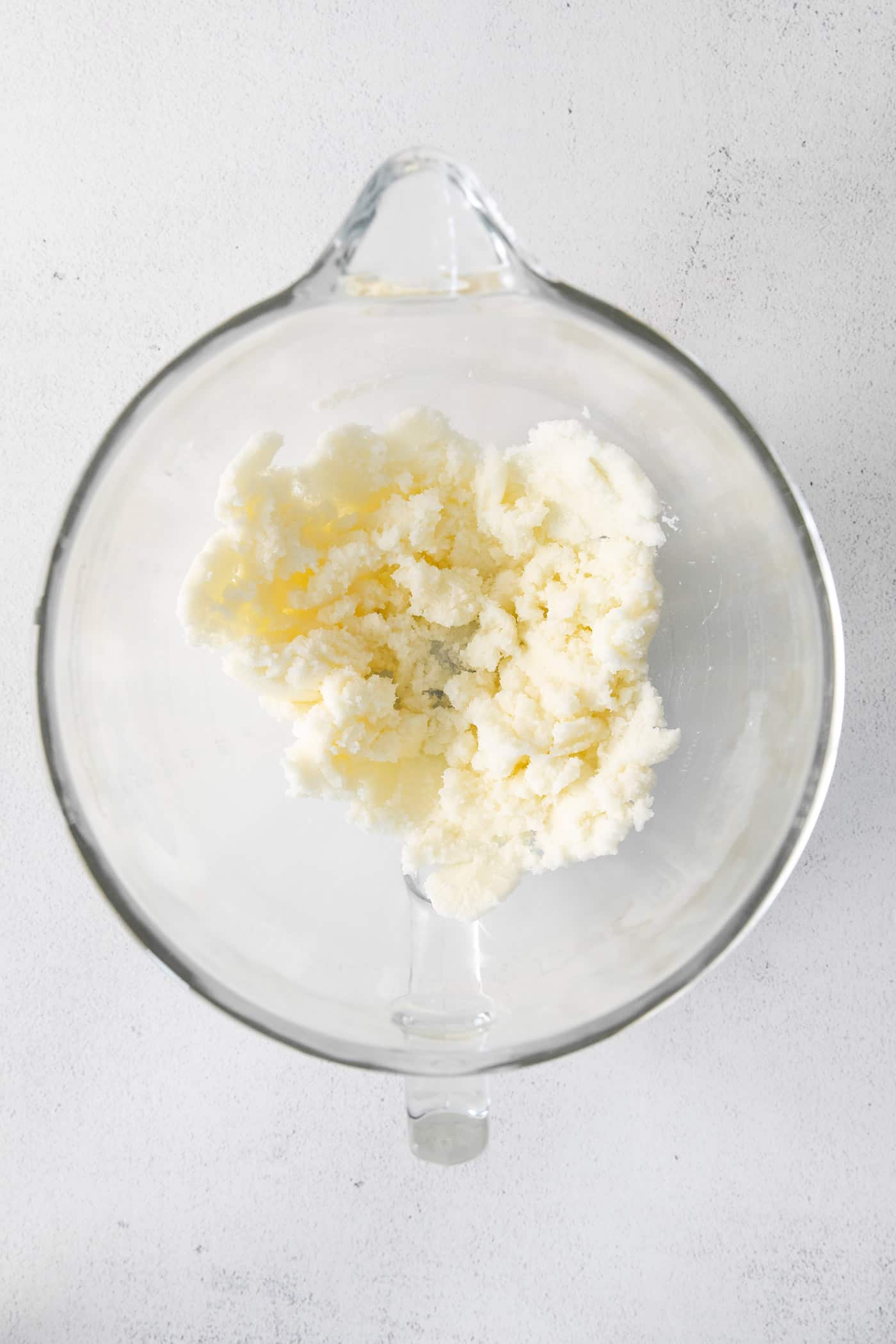 Creamed butter and sugar in a mixing bowl