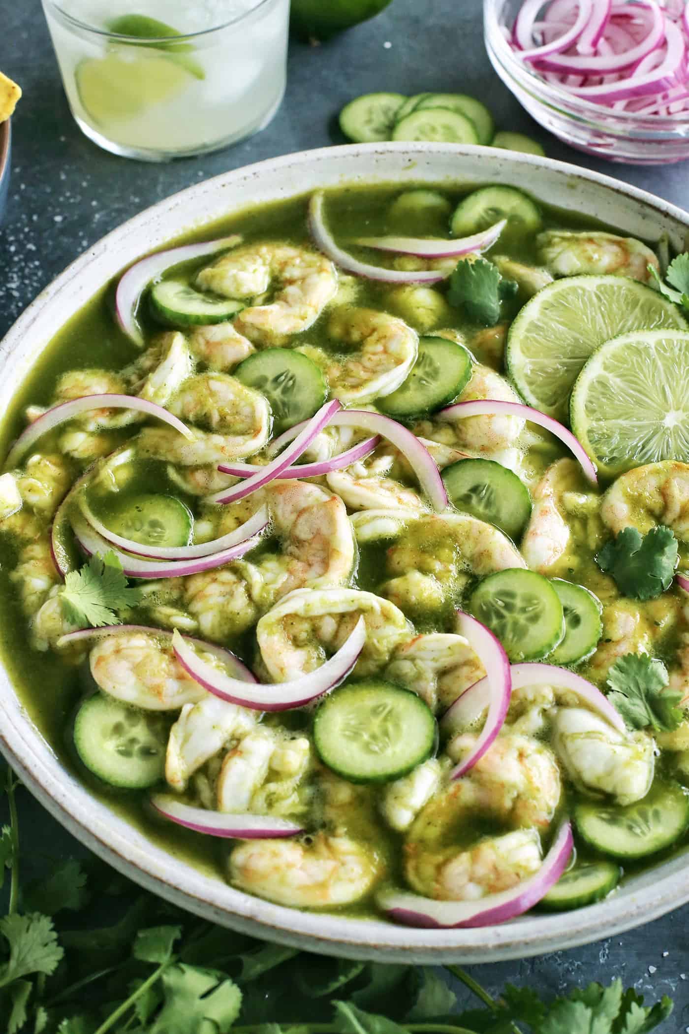 Close up of shrimp aguachile