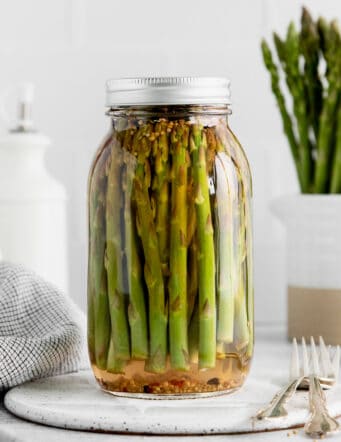 A jar of pickled asparagus