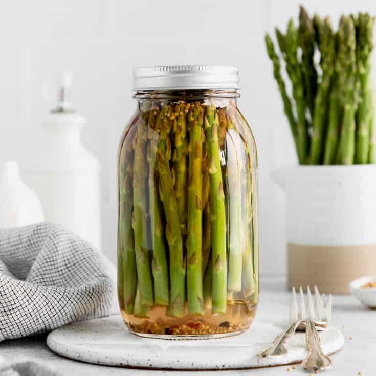 A jar of pickled asparagus