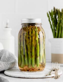 A jar of pickled asparagus