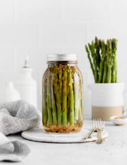 A jar of pickled asparagus