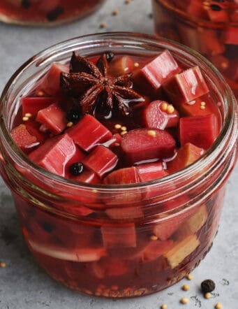 A jar of pickled rhubarb
