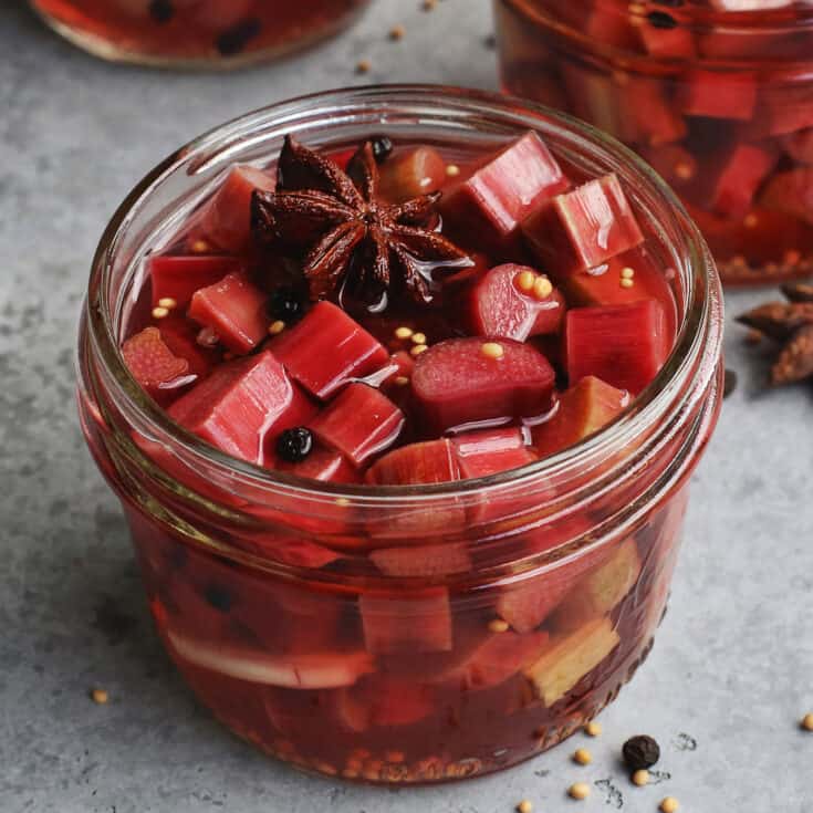 A jar of pickled rhubarb