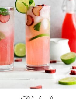 Pinterest image of rhubarb mojito cocktails