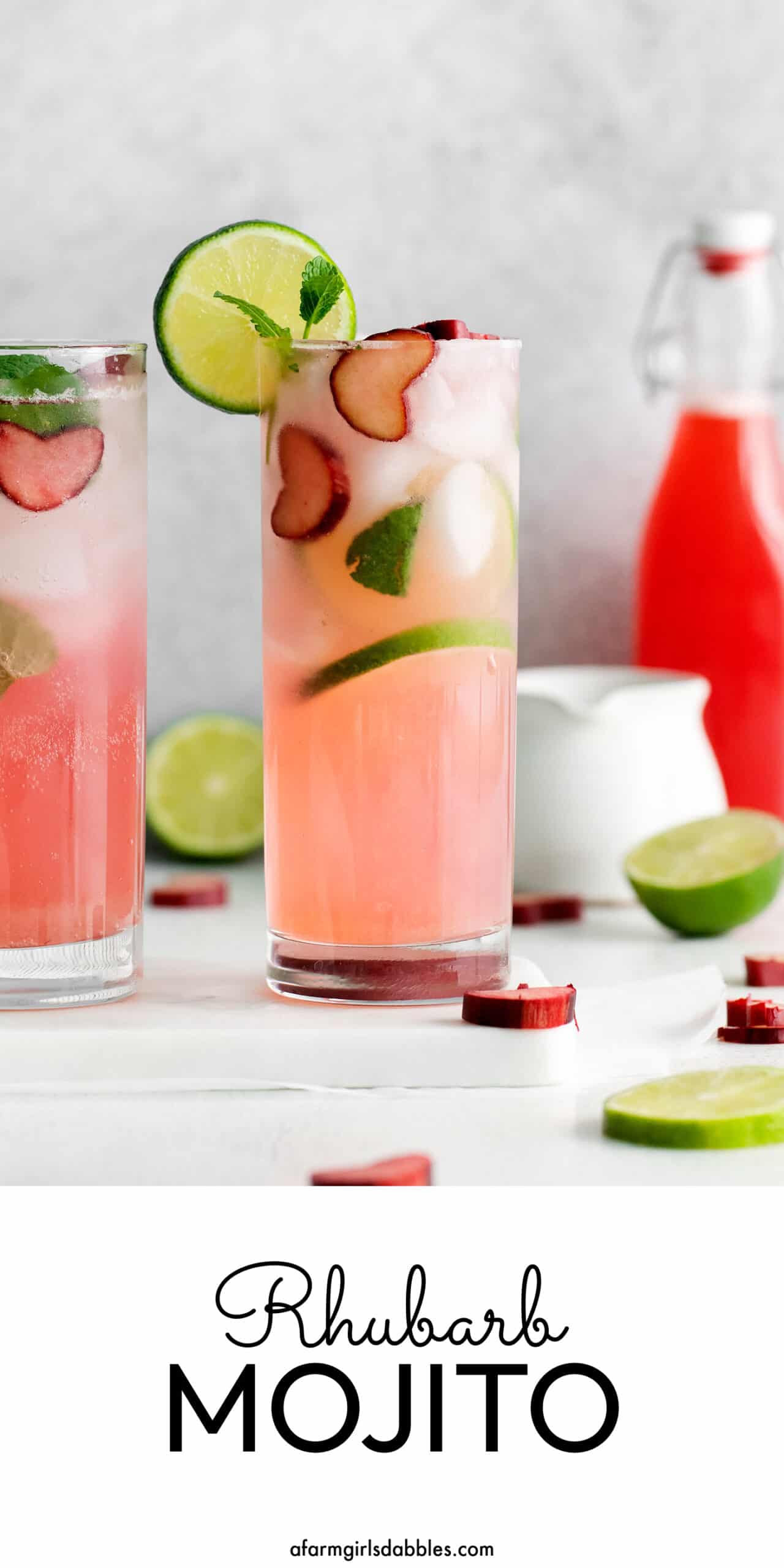 Pinterest image of rhubarb mojito cocktails