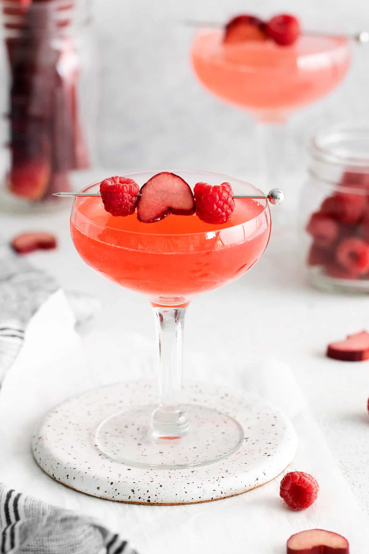 A raspberry rhubarb cosmopolitan