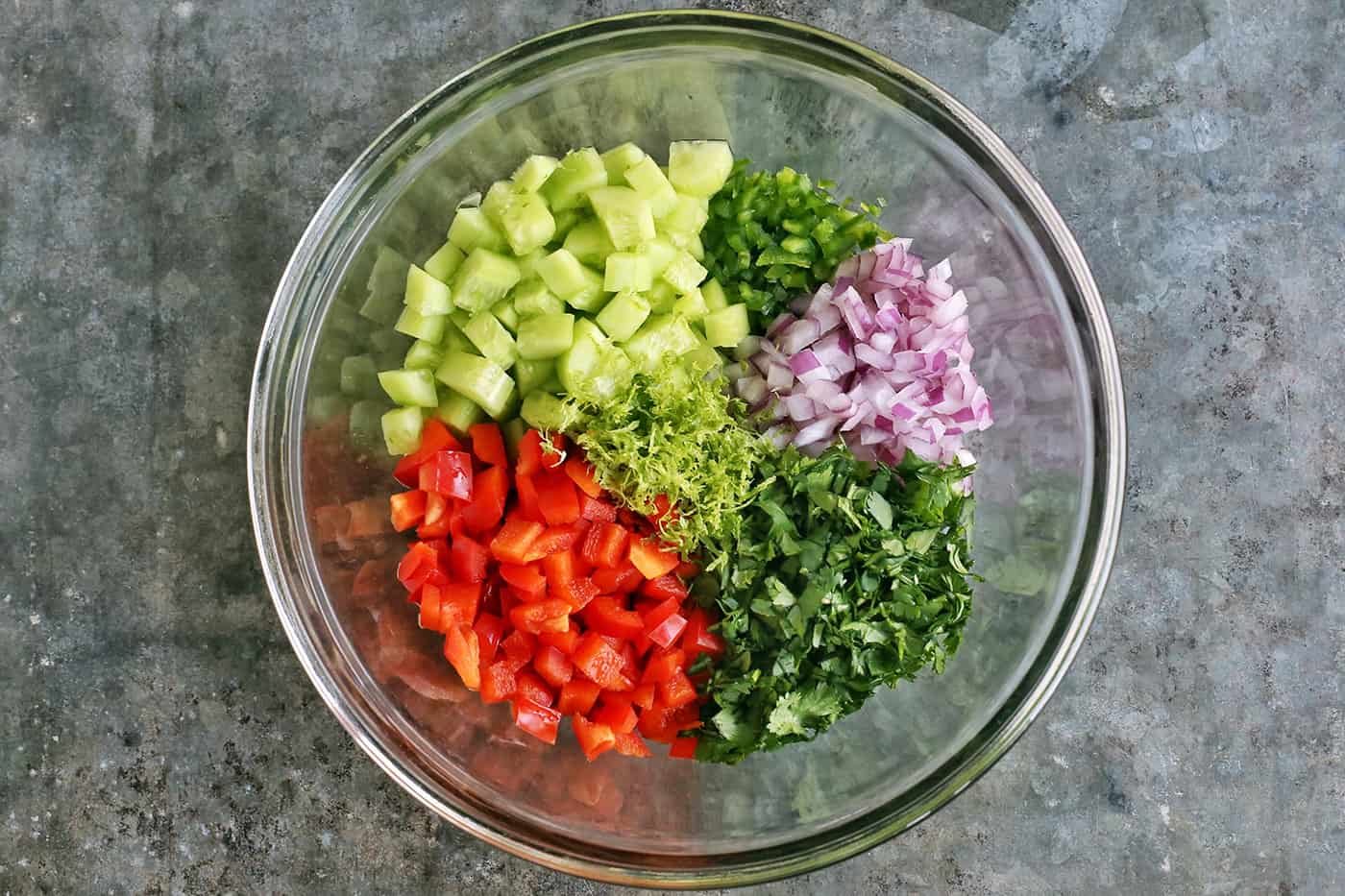 Diced vegetables in a bowl