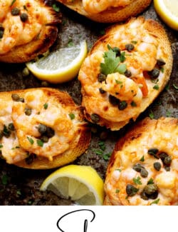 Pinterest image for shrimp toast with sriracha and garlic