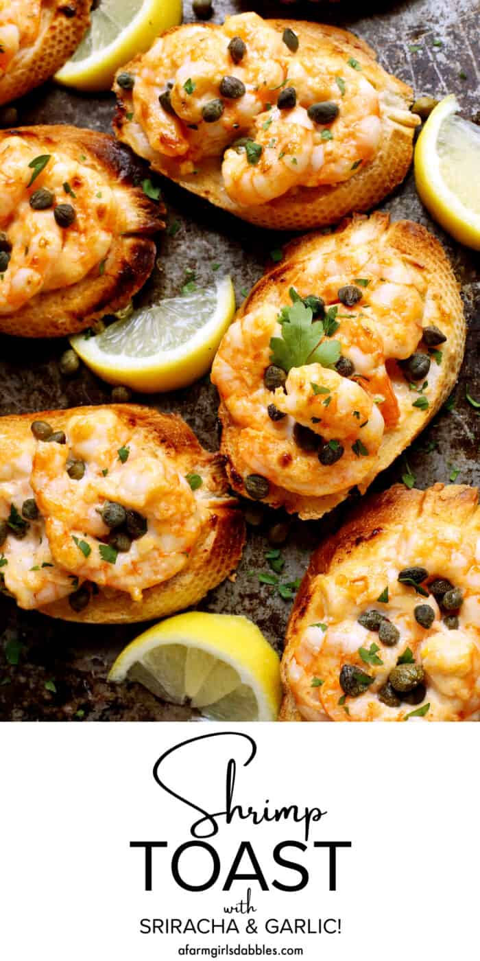 Pinterest image for shrimp toast with sriracha and garlic
