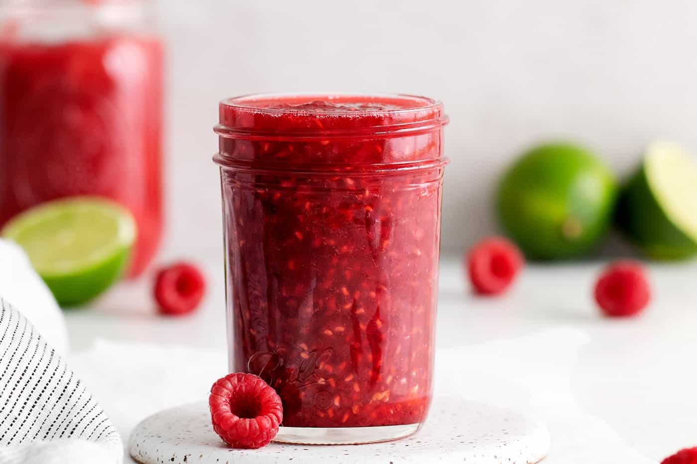 A jar of raspberry sauce