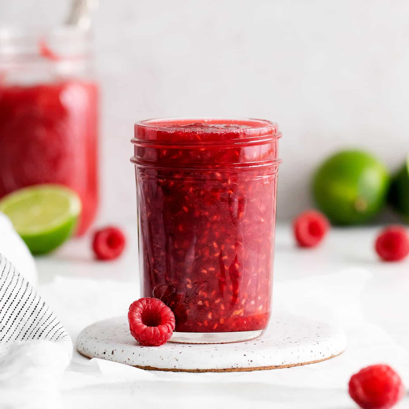 A jar of raspberry sauce