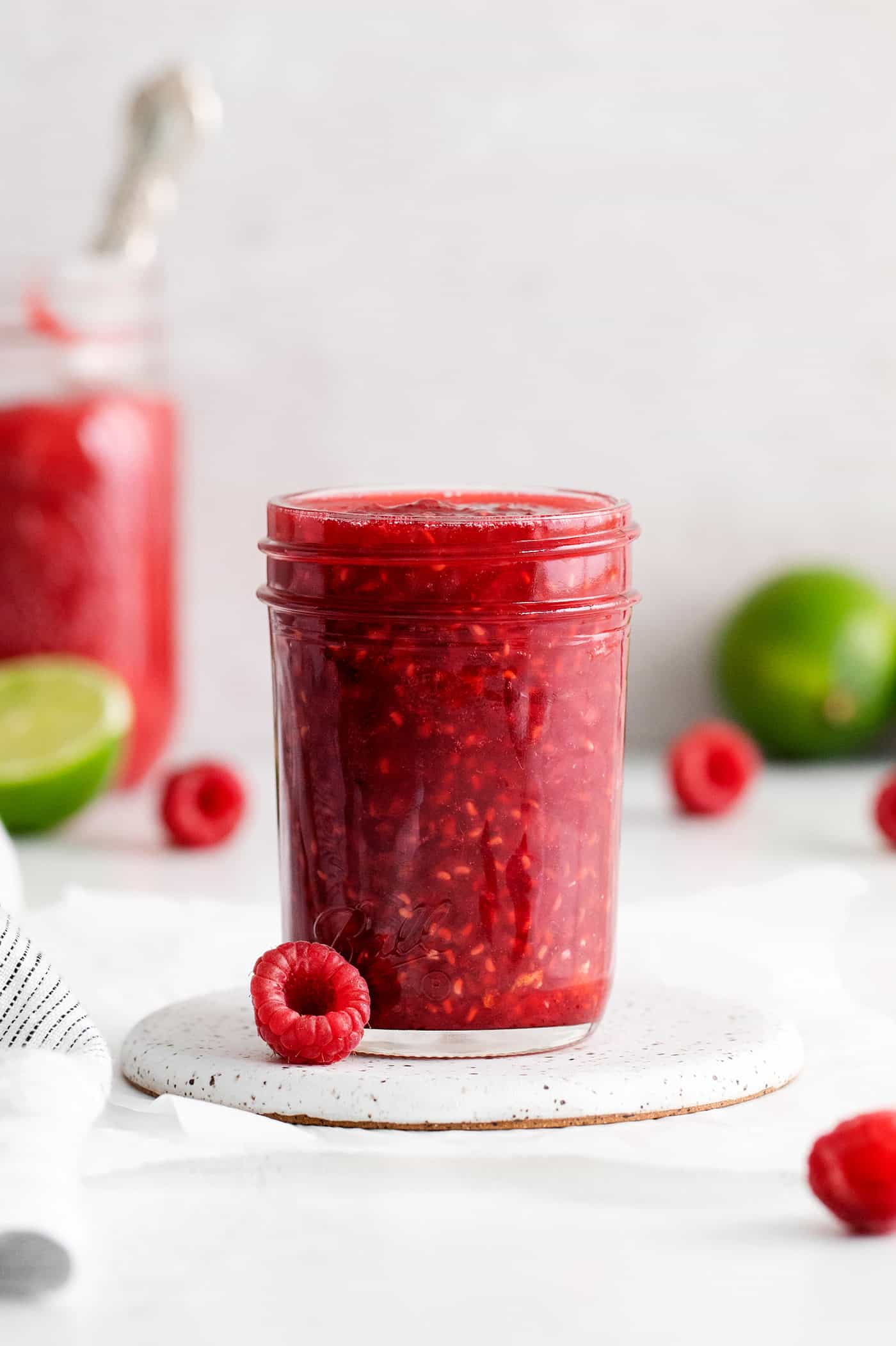 A jar of raspberry sauce