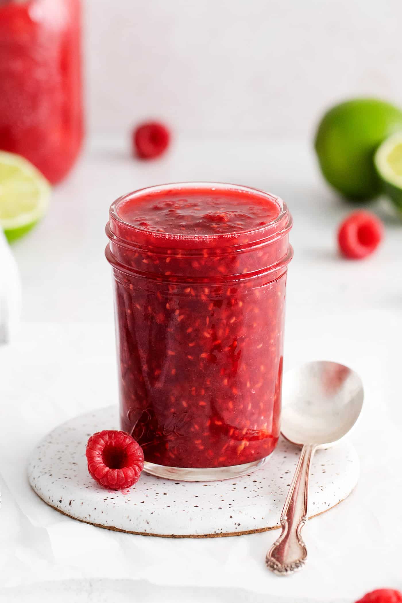 A jar of raspberry sauce