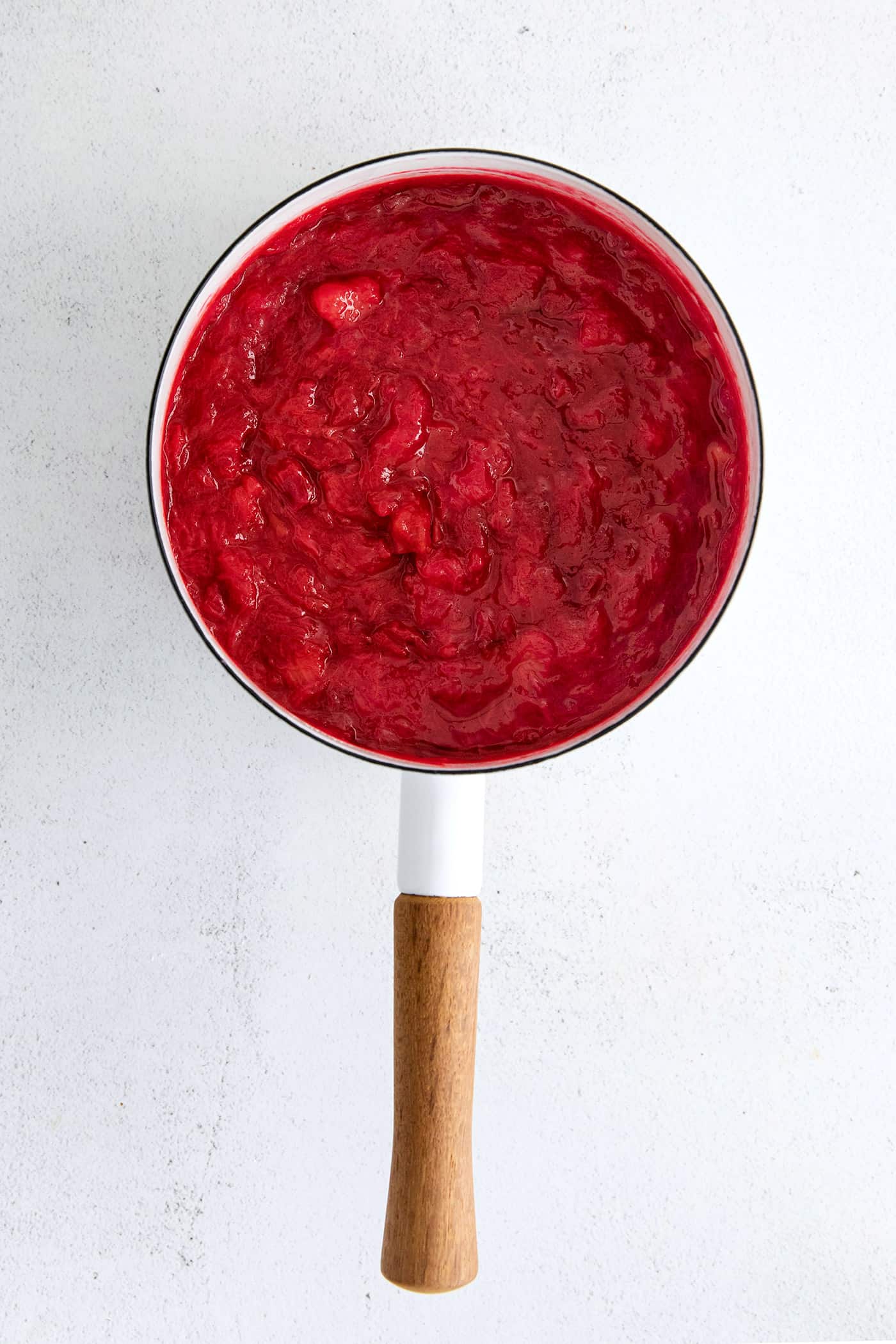 Rhubarb sauce in a saucepan