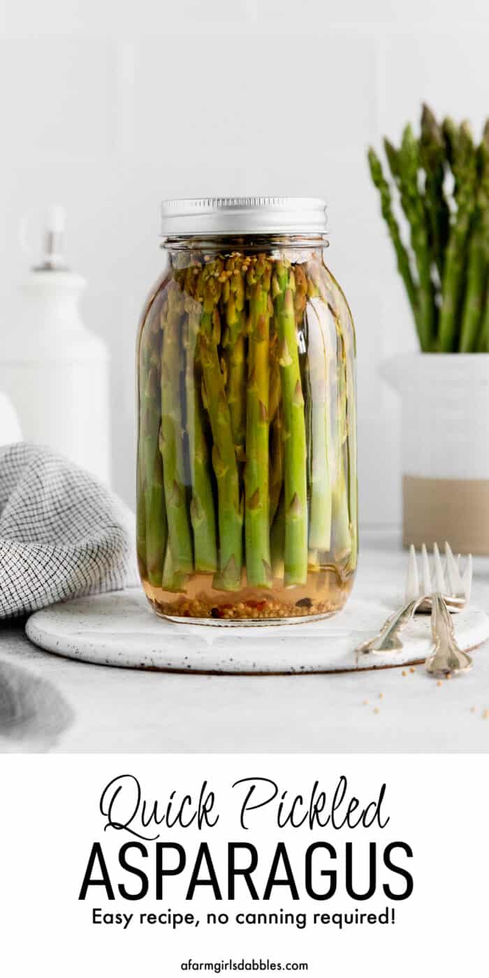 Pinterest image for quick pickled asparagus