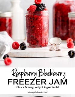 Pinterest image for raspberry blackberry freezer jam