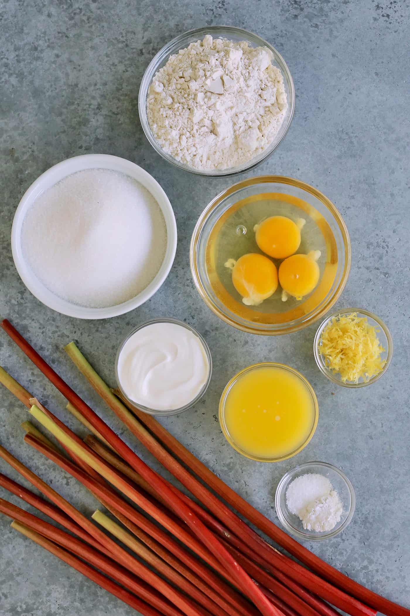 ingredients for rhubarb custard cake