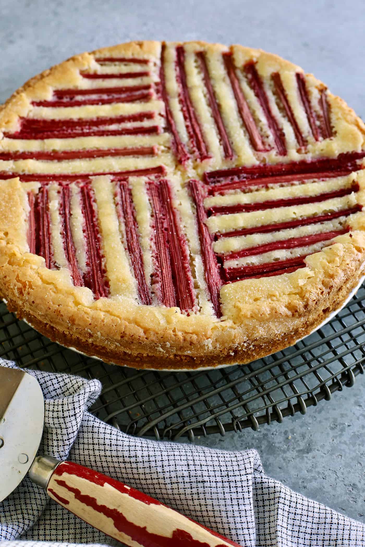 close-up photo of the crackly edges on the custard cake