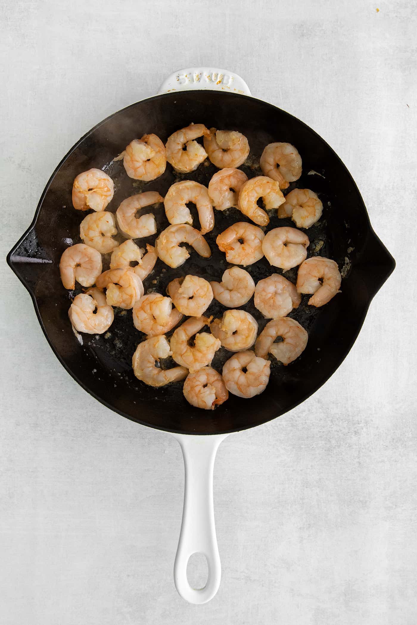 Shrimp in a cast iron skillet