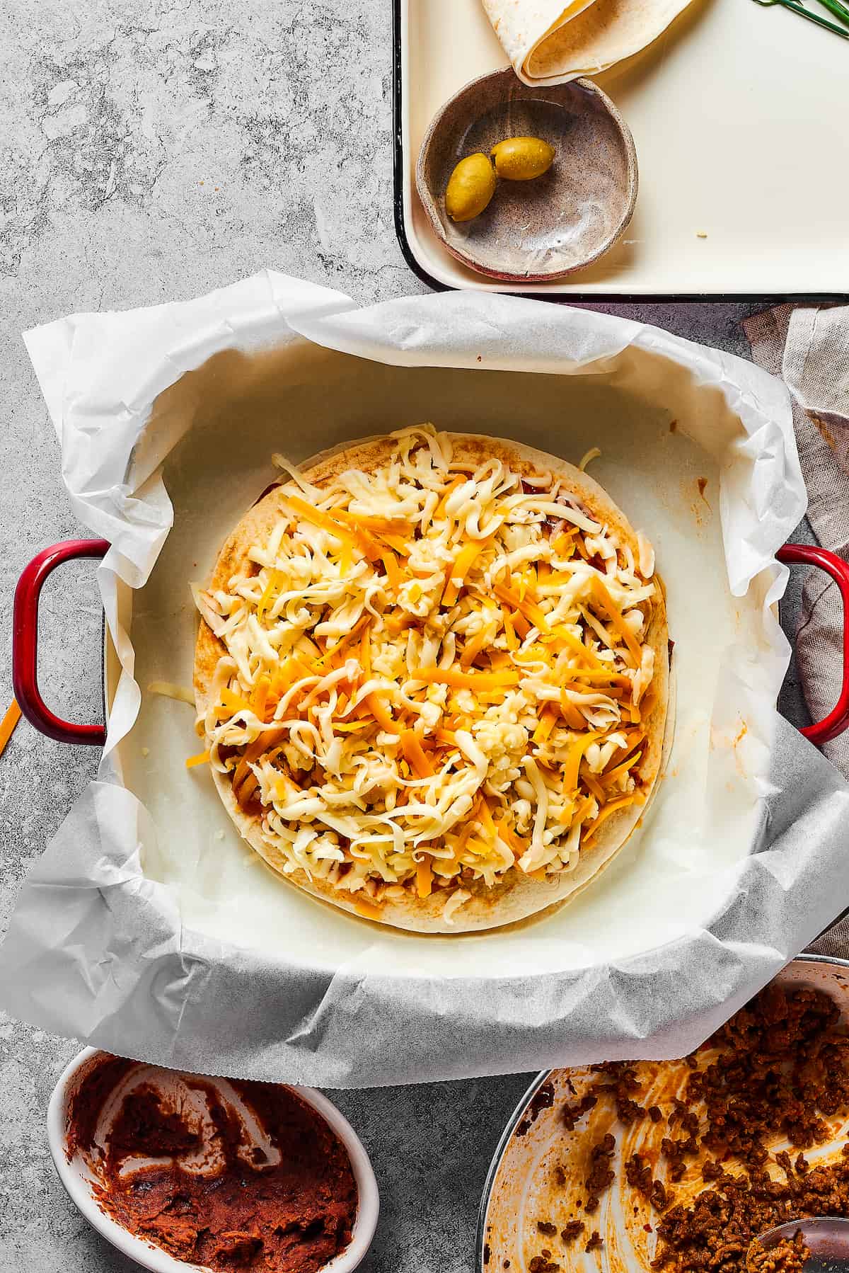 Overhead view of a mexican pizza