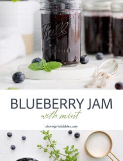 Pinterest image for blueberry jam with mint