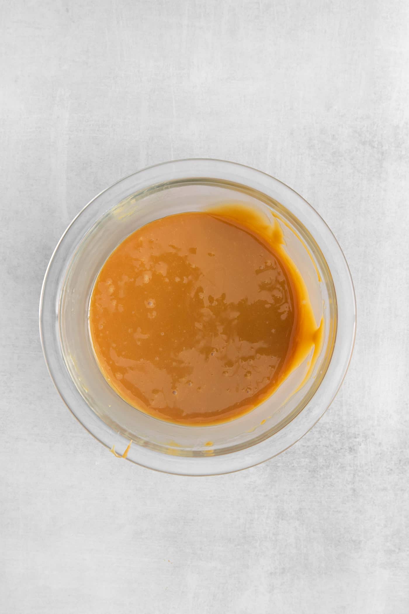 melted caramel mixture in a clear bowl