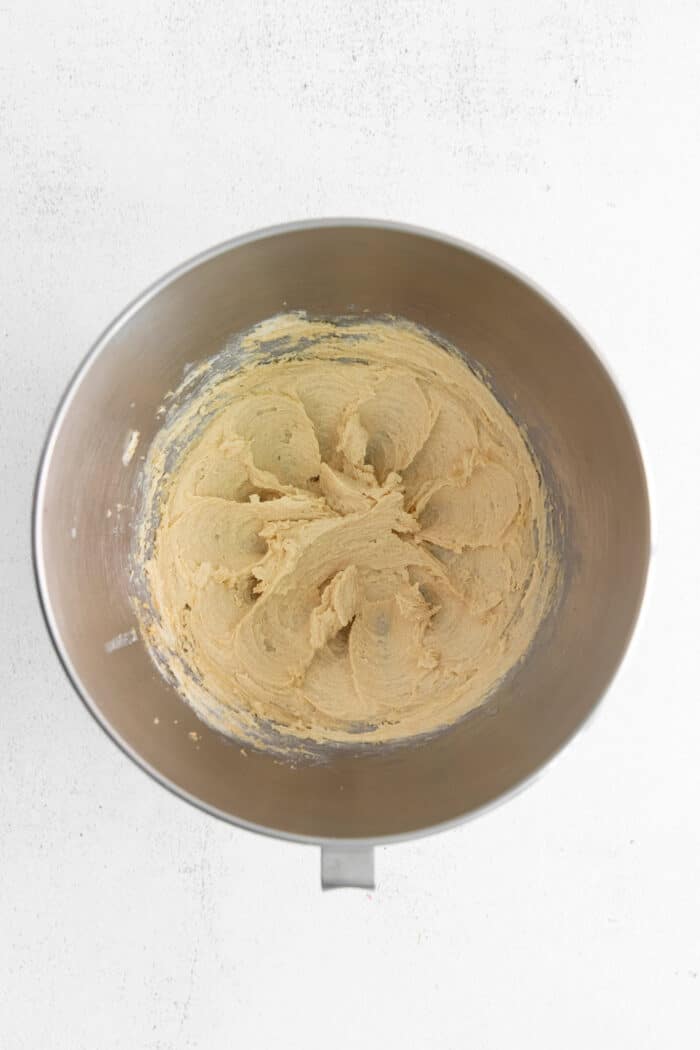 Creamed butter and sugar in a mixing bowl