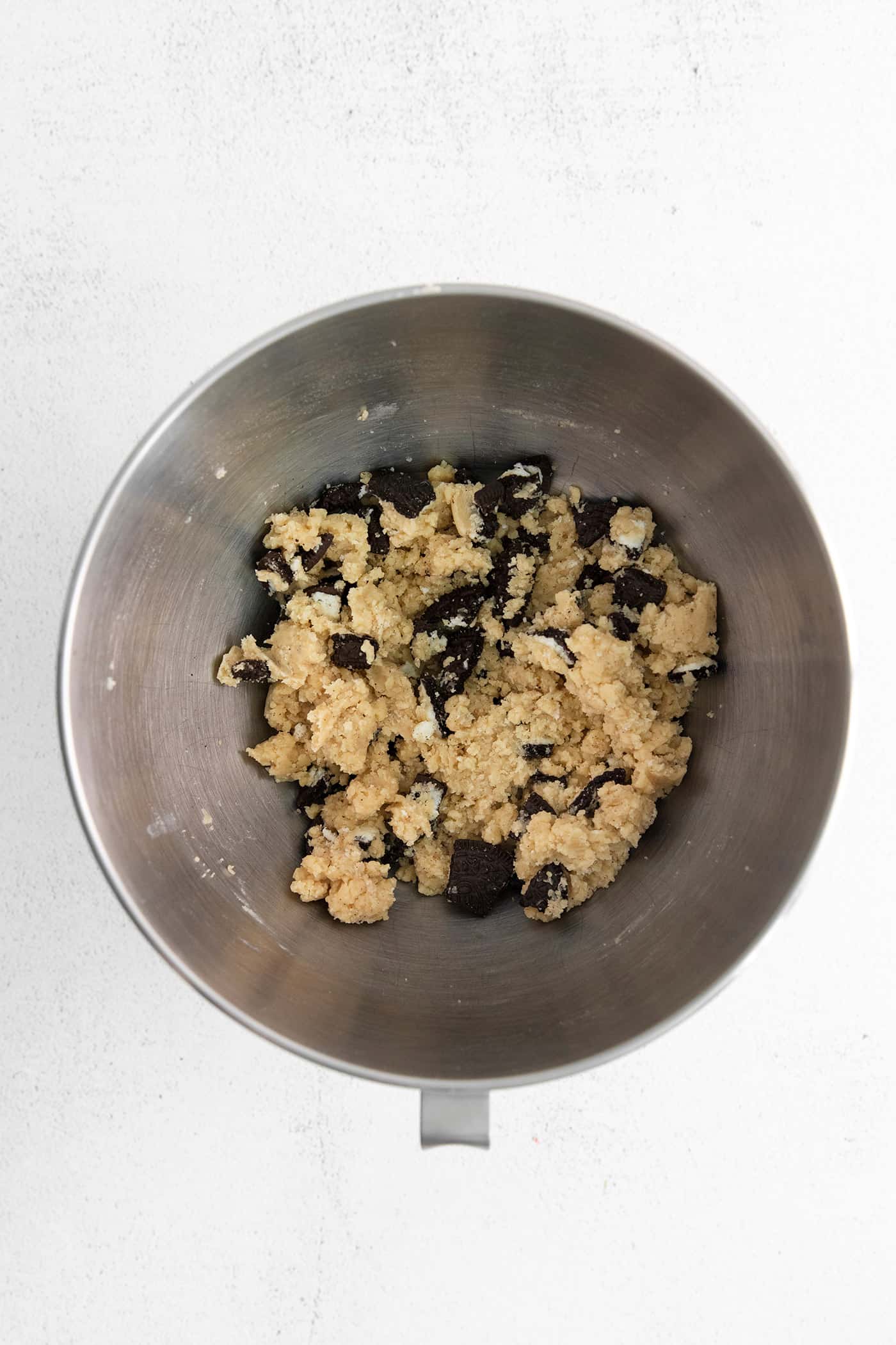 Oreo edible cookie dough in a mixing bowl
