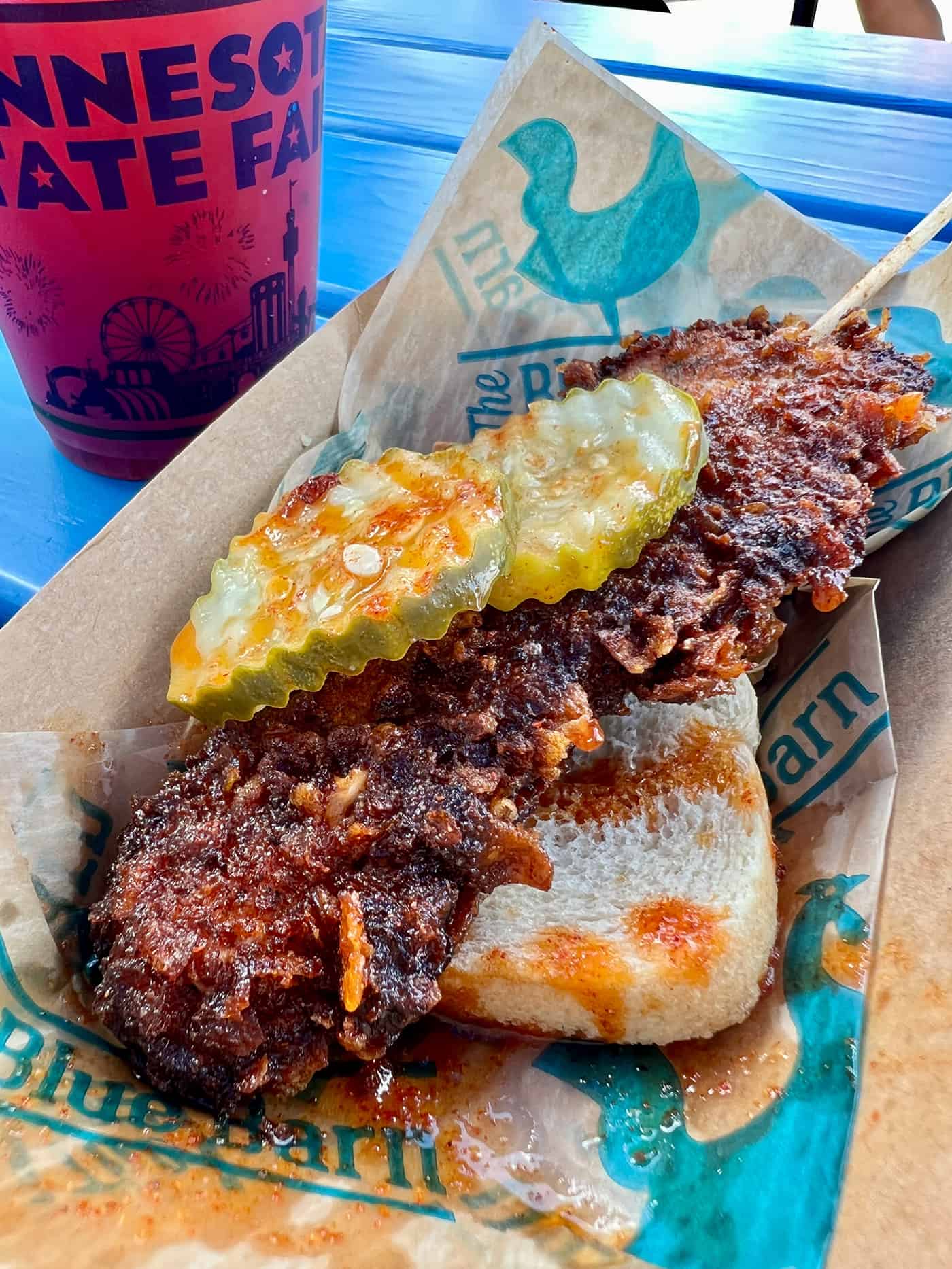 Nashville hot chicken on a stick at Blue Barn