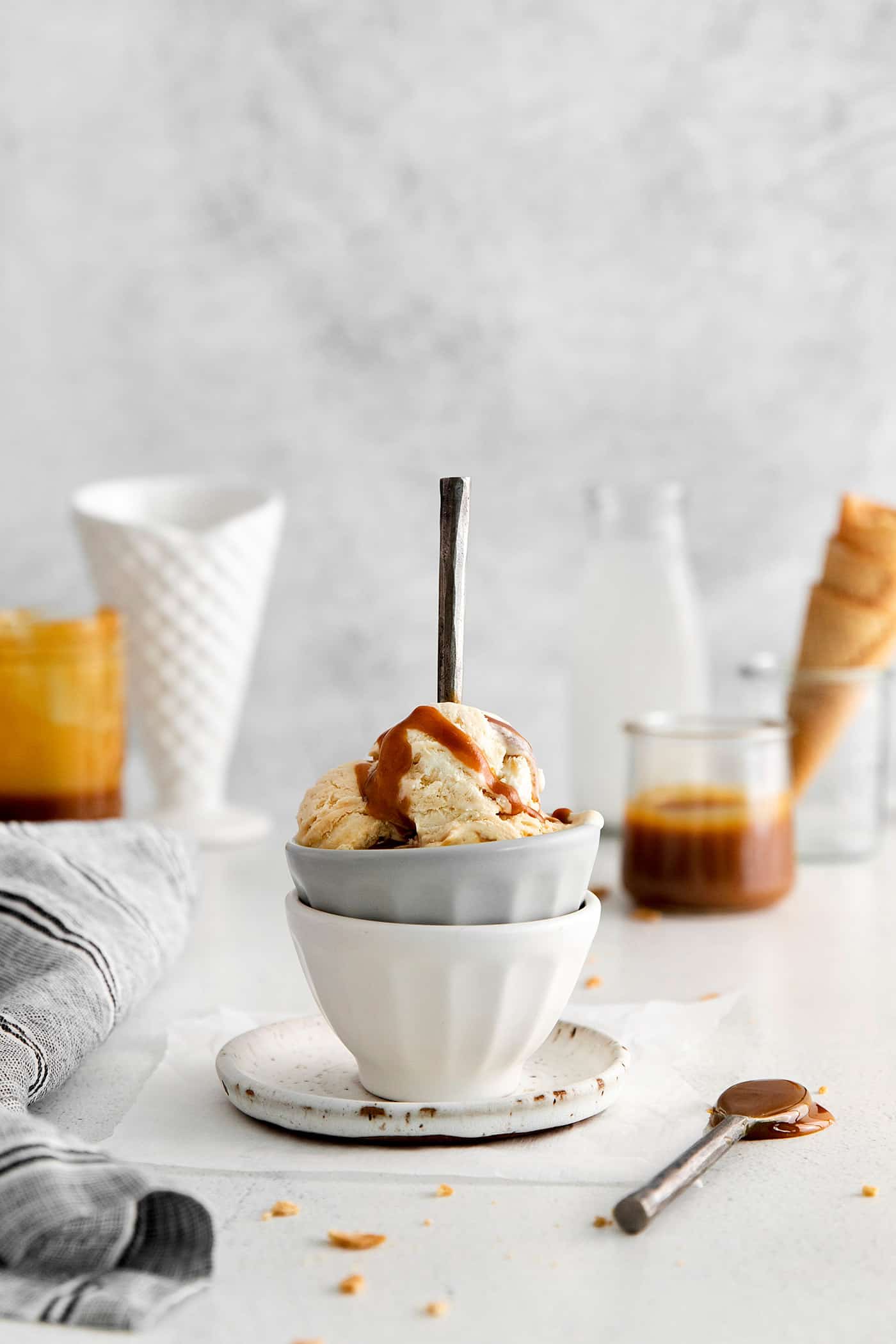 A bowl of homemade salted caramel ice cream