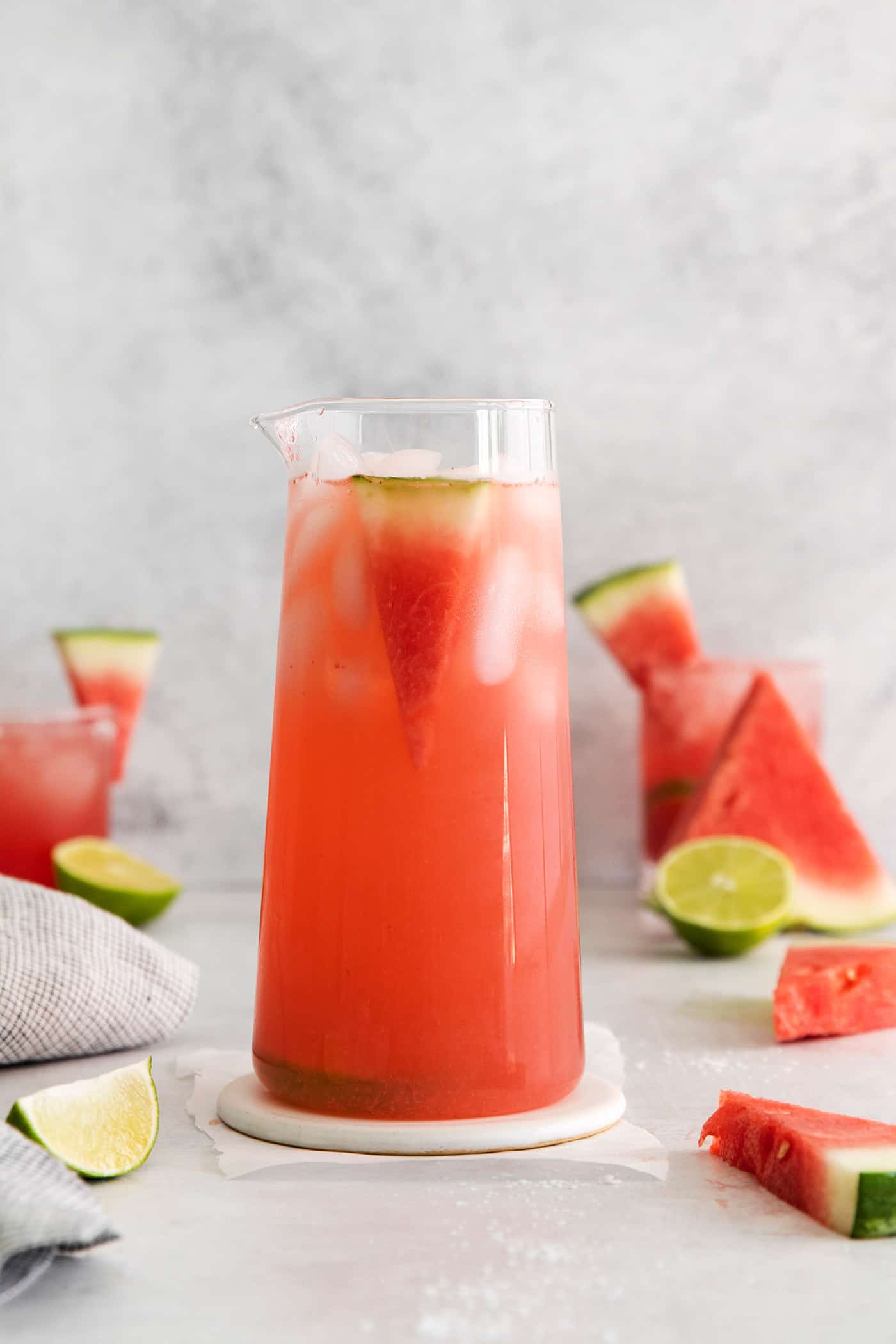 a tall pitcher of watermelon margarita