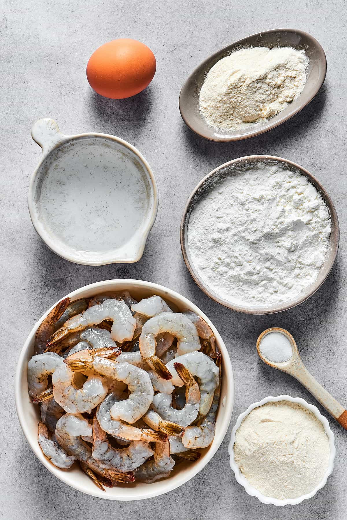 Overhead view of shrimp tempura ingredients