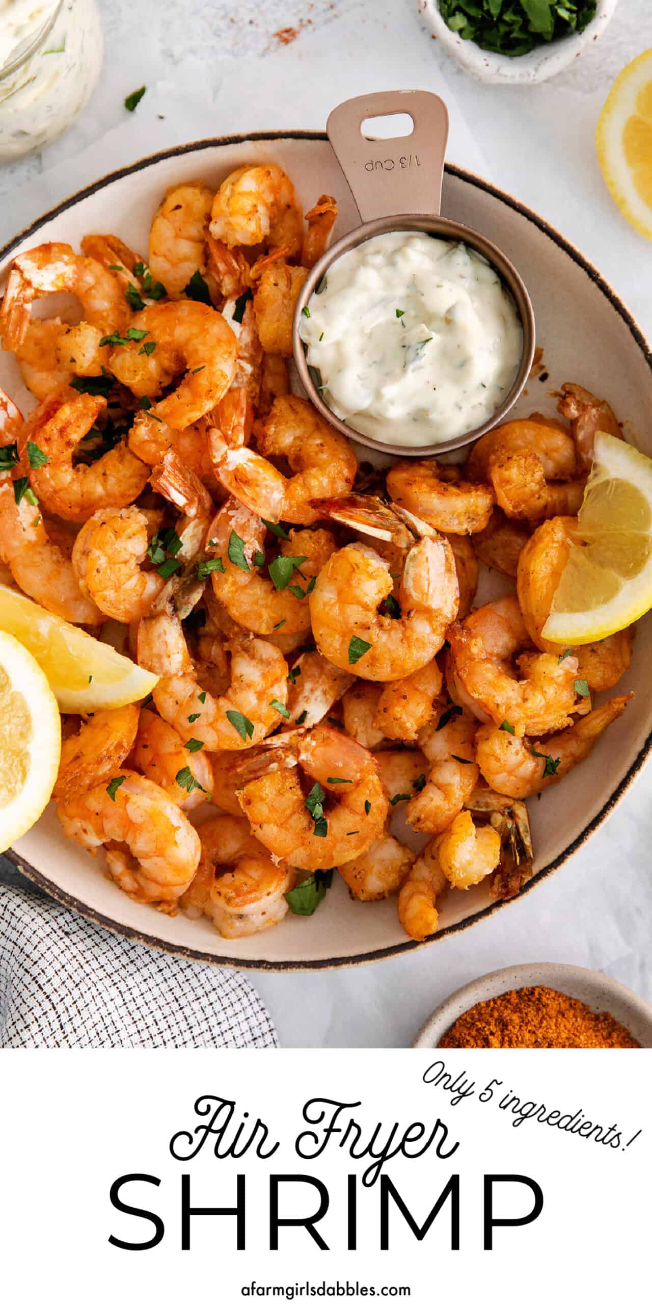 Pinterest image for air fryer shrimp.