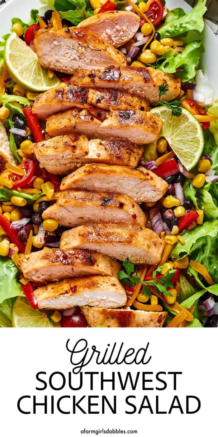 Pinterest image for grilled chicken southwest salad