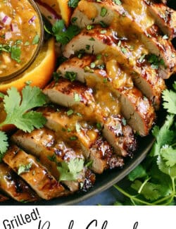 Pinterest image for peach grilled pork tenderloin