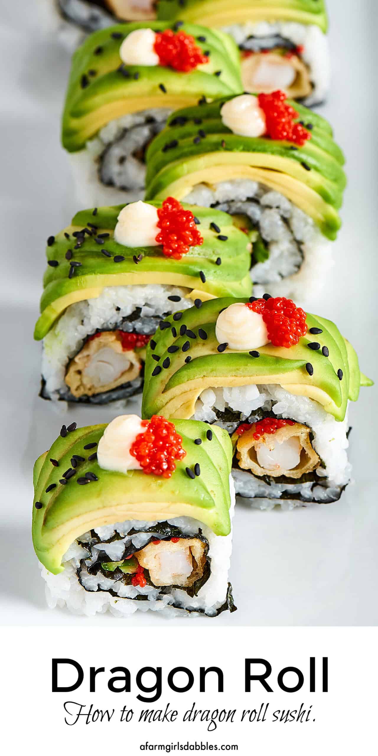 Pinterest image for dragon roll sushi.