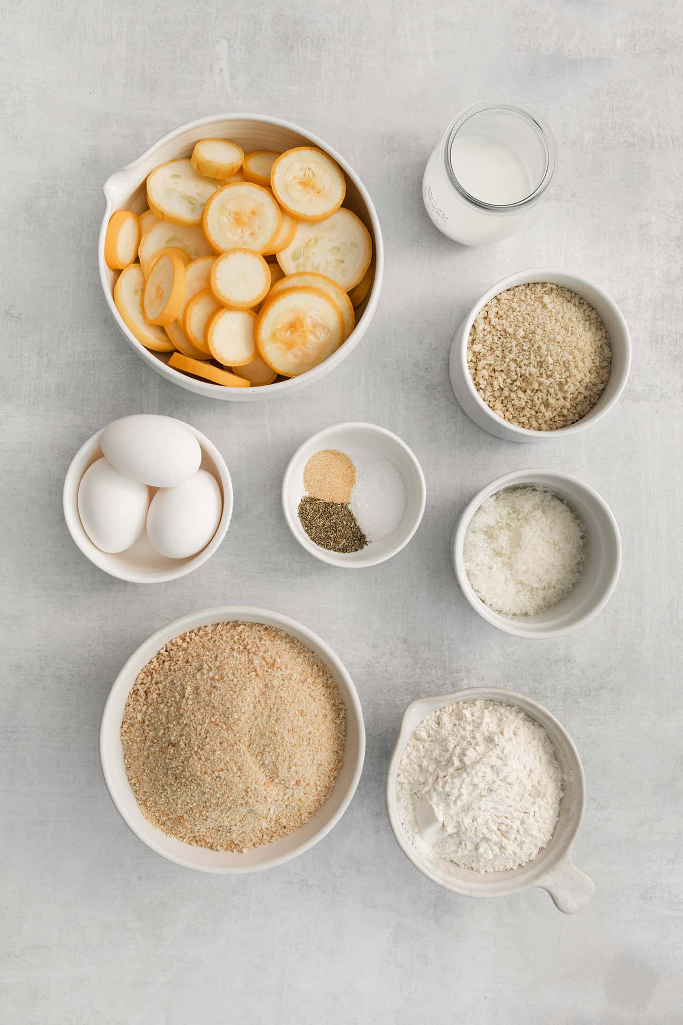 Overhead view of fried squash ingredients