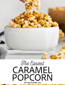 Pinterest image for microwave caramel popcorn